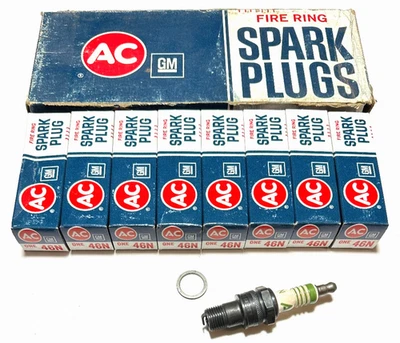 Set of 8 Vintage NOS AC Fire Ring Non Resistor Spark Plugs 46N Made in USA - Image 1 of 3