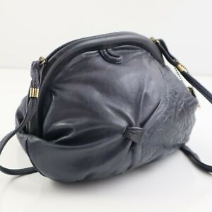 Vintage Letisse Navy Blue Leather Purse Shoulder Bag Embossed Hinged USA 
