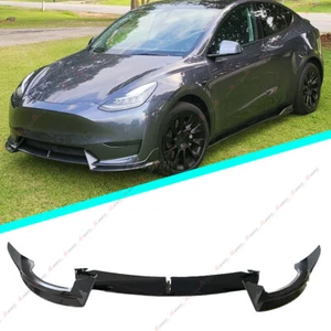ABS Glossy Black Front Bumper Lip Spoiler Splitter For Tesla Model Y 2020-2025 - Picture 1 of 11