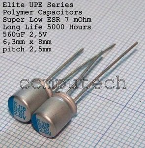5 pezzi 560uF 2,5V 105°C Condensatore Polimerico Low ESR Lunga vita ELITE UPE - Bild 1 von 1