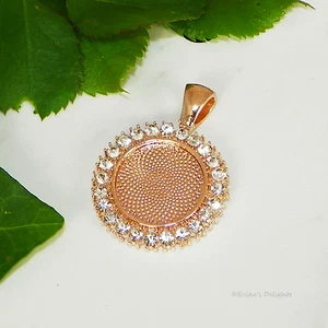 Colgante redondo de diamantes de imitación de cabujón (cabina) chapado en oro rosa de 16 mm #10080506 - Imagen 1 de 2