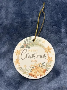 Avamie Christmas Ornament. 2022. With Box. Gold Bells Ceramic Free Ship 1E - Picture 1 of 7
