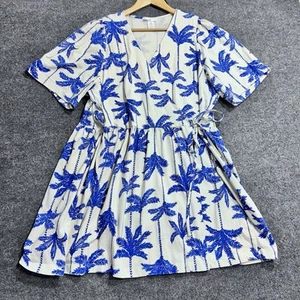 H&M Wickelkleid XXL weiß blau Palmen Baumwolle Strick Mini Strand Küste - Bild 1 von 9