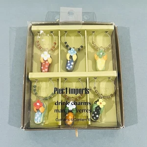 New Pier 1 Imports Wine Drink Glass Charms FLIP FLOPS Set Of 6 Summer In Box - Picture 1 of 3