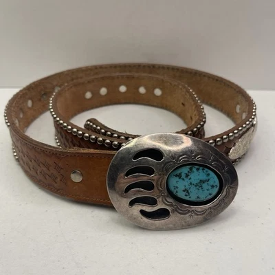 Hebilla de pata de oso turquesa esterlina hecha a mano de colección con cinturón Nadin de 38 pulgadas EE. UU. Foto 1 de 4