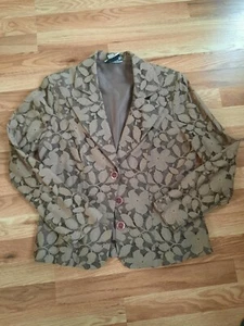 Joseph Ribkoff Army Green Floral Cutout Blazer Womens Sz 8 Sheer Sleeves - Picture 1 of 8