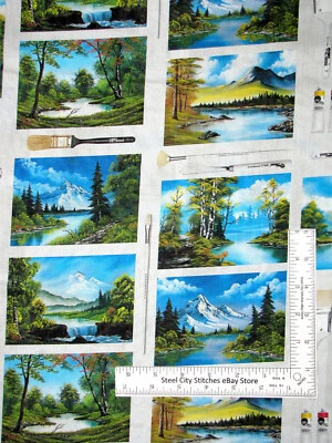 Bob Ross Alegría de Pintura Tela Happy Trees Montañas Estudio de Arte E Patio de Algodón Foto 1 de 2