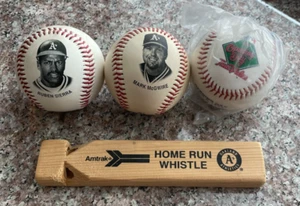 Oakland A's Lot - 1993 Mark McGwire, Ruben Sierra Baseballs and Wood Whistle - Picture 1 of 12