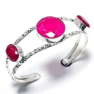 Ruby(Simulated) Gemstone Handmade 925 Silver Cuff Bracelet Adjustable R-4962 - Picture 1 of 1