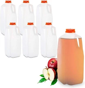 MT Products Empty HDPE Plastic Juice/Milk Bottles with Cap 64 oz - Pack of 6 - Picture 1 of 9
