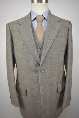 1980's Bespoke Brown Plaid Wool Two Button Suit Coat w/ Vest Size: 40S - Image 1 of 4