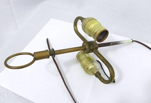 VINTAGE MORTON BRASS DOUBLE LAMP SOCKET CLUSTER PULL CHAIN LIGHT PART WORKING - Picture 1 of 12