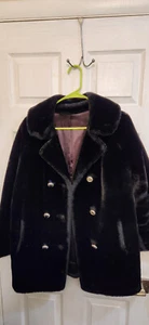 Beautiful Vintage Black Faux Fur Coat La Sport Large- Good condition - Picture 1 of 8