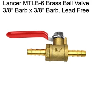 Lancer MTLB-6 Brass Ball Valve 3/8” Barb x 3/8” Barb. Lead Free - Picture 1 of 1