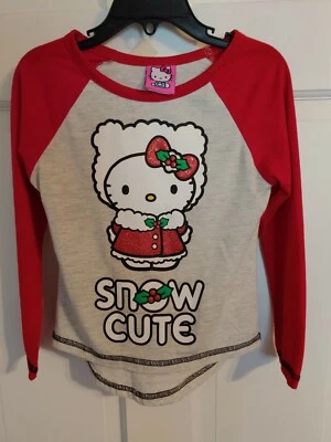 Top Hello Kitty "Nieve Linda" Rojo Hinchado Adornado Navidad Brillo Niñas talla XS Foto 1 de 4