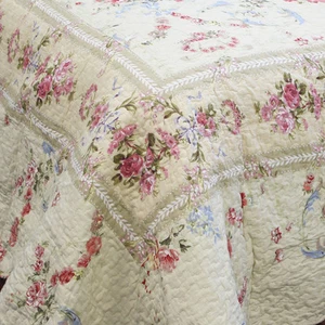 NEW! ~ SHABBY CHIC PINK ROSE RED BLUE TAN GREEN ELEGANT CREAM YELLOW QUILT SET - Picture 1 of 5