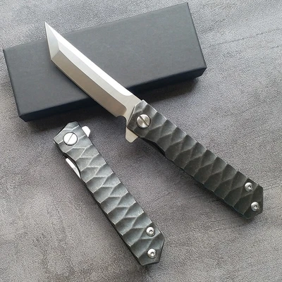 Large Santo Pocket Knife Thick Blade Tanto Collectors Stonewash Folding Knife - image 1 of 4