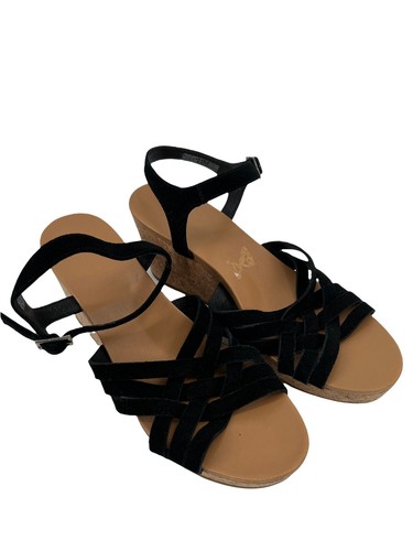 NUOVI sandali da donna neri UGG Australia zeppa in pelle scamosciata zeppa sughero taglia 12