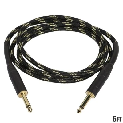 Cable de guitarra 6 pies 6,35 mm 1/4 TS macho a macho música audio instrumento cable dorado Foto 1 de 2