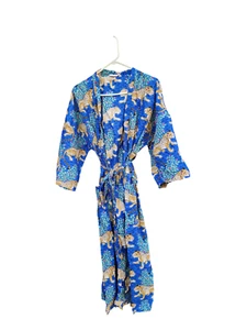 Anthro PRINTFRESH Print Fresh Bagheera Bio Baumwolle Leopard Blau Morgenmantel Neu S/M - Bild 1 von 4