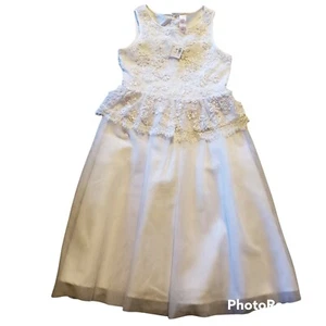 Justice Girls Size 7 Formal White Sequin Lace Dress Holiday Flower Girl Party - Picture 1 of 11