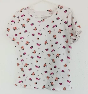 Wonder Nation White  Floral Waffle Short Sleeve Ruffle Edges Shirt Girls M 7-8 - Picture 1 of 5