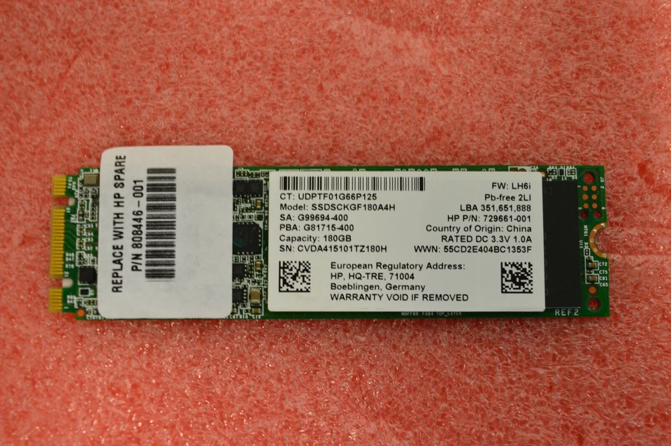 NEW HP 180GB M.2 SSD SOLID STATE DRIVE SSDSCKGF180A4H - 808446-001 729661-001 - Image 1 of 1
