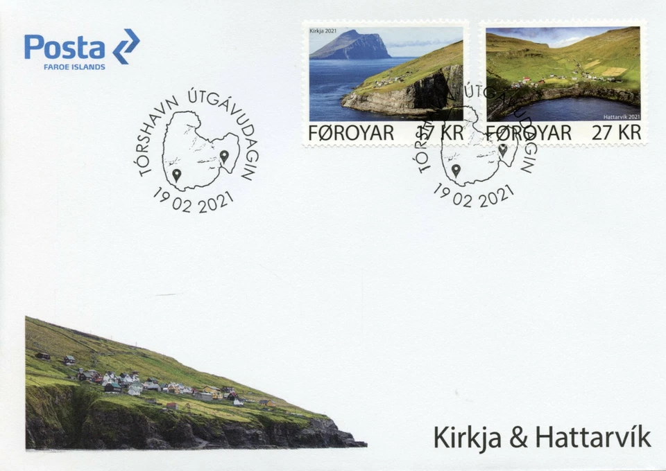 Faroes Faroe Islands Landscapes Stamps 2021 FDC Kirkja & Hattarvik 2v Set - Image 1 of 1