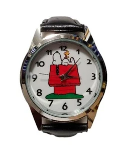 Snoopy On Dog House Cartoon Leather Band Wrist Watch - Picture 1 of 1