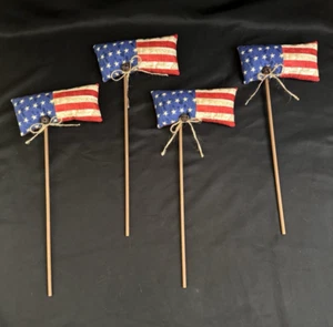 Set 4 Pozzi Bandiera Primitiva Tessuto Patriottico Fatti a Mano - Foto 1 di 5