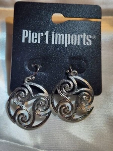 Pier 1 Celtic Swirl Dangle Drop Earrings Silvertone - Picture 1 of 6