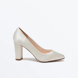 Keily - Rainbow Club Ivory Satin Block Heel Bridal Wedding Court Shoes - Picture 1 of 5