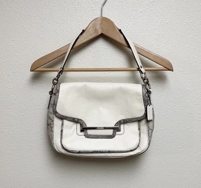 Coach Taylor Mixed Exotic Flap Small Shoulder Bag Leather Cream and Gray Python - Image 1 of 4