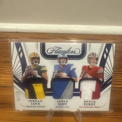 2024 Panini Flawless Jordan Love Jared Goff Brock Purdy Triple Patch /10 - Image 1 of 4