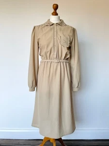 Vintage Richard Shops Beige Belted Long Sleeve Shirt Dress - Picture 1 of 5