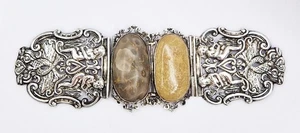 KUNSTHANDWERK MASSIV SILBERACHAT MONTIERT KRANKENSCHWESTERN SCHNALLE um 1900 - Bild 1 von 8