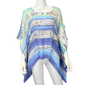 Chicos Poncho Damen S/M blau bunt Leinen U-Boot Ausschnitt gestreift leicht fließend - Bild 1 von 7