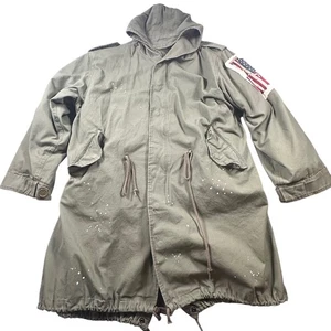 CIVIL REGIME Olive Green US Flag Patch Quilted Lined Parka Jacket Size L - Picture 1 of 10