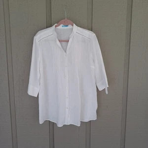 J Mclaughlin Riviera Top Size L Minimalist Linen Cotton Roll Tap Sleeve In White - Picture 1 of 17