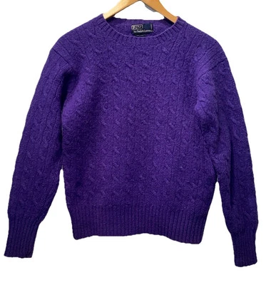 Vintage Polo Ralph Lauren Purple 100% Wool Cable Knit Sweater Pullover Rare - Image 1 of 4