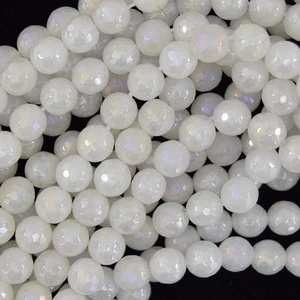 Cuentas redondas de jade blanco facetado de titanio místico 15,5" filamento 6 mm 8 mm 10 mm - Imagen 1 de 3