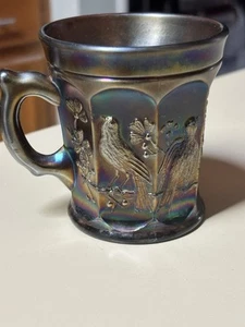 ANTIQUE AMETHYST NORTHWOOD CARNIVAL GLASS SINGING BIRDS MUG - Picture 1 of 13