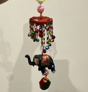 Rajasthan Blue Elephant Mobile with Beads Bells Bought in India - Picture 1 of 13