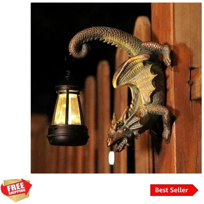 Estatua de dragón solar inspirada en la fantasía - Acento exterior ideal para todas las estaciones Foto 1 de 4