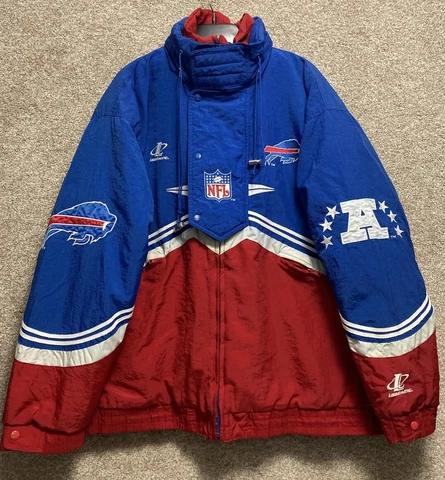 Vintage Logo Athletic NFL Pro Line Buffalo Bills Winter Jacket Mens Size XL Hood Cover