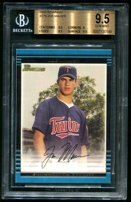 Joe Mauer 2002 Bowman #379 radiocontrol novato BGS 9,5! Low Pop! Twins HoF! MVP! Foto 1 de 2