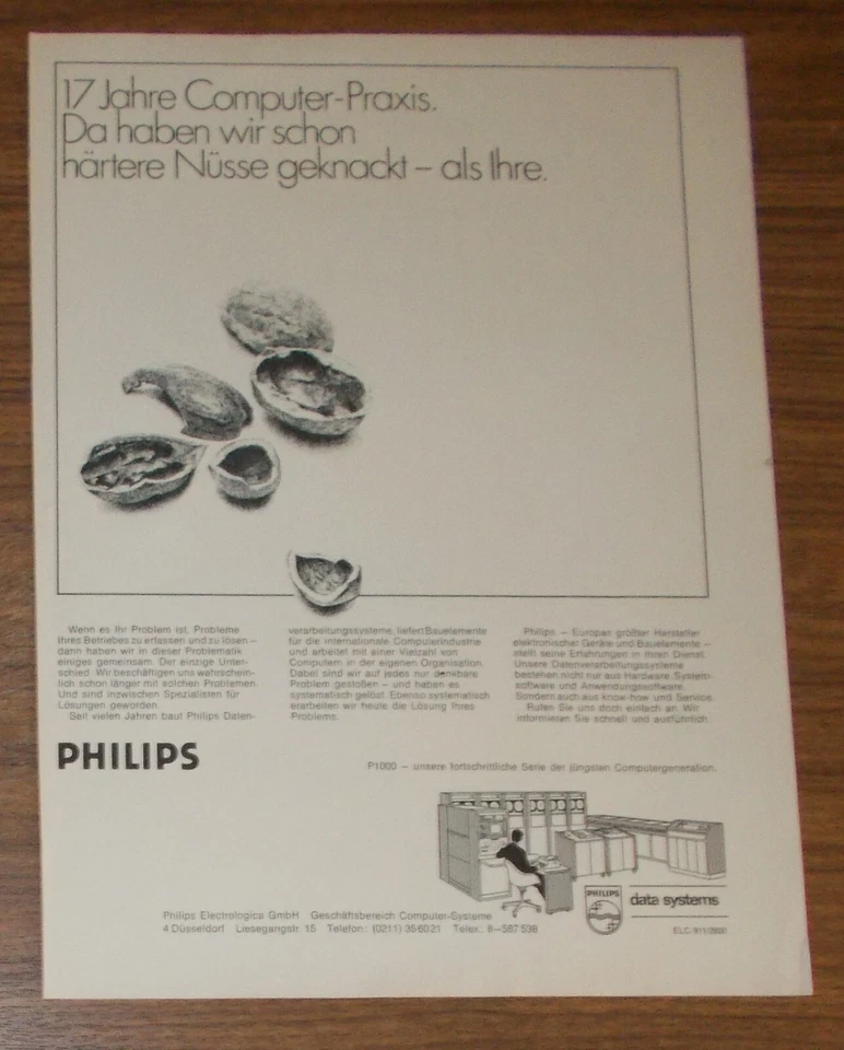 Seltene Werbung PHILIPS P1000 Computer - Harte Nüsse 1969 - Image 1 of 1