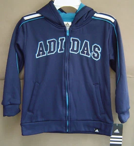 NWT $48 ADIDAS Boys 5 ZIPPER HOODIE Navy Teal Jacket - Picture 1 of 2
