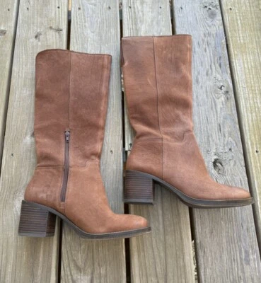 Lucky Brand Riding Boots Sz 9.5M Brown Leather Block Heel Side Zip LK Ritten - Image 1 of 4