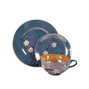 Nippon Cherry Blossom Lusterware Trio Tea Cup Saucer Dessert Plate Made Japan - Picture 1 of 10